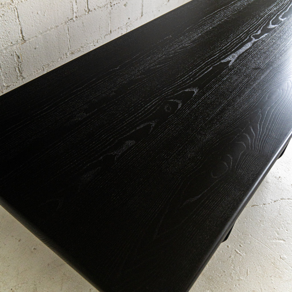 black lacquer dining table top and grain view