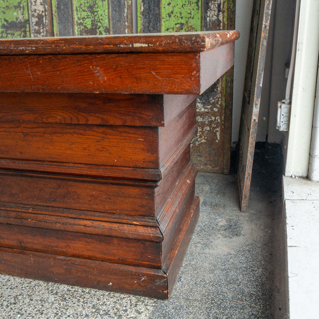 Detroit pharmacy counter corner view reclaimed wood