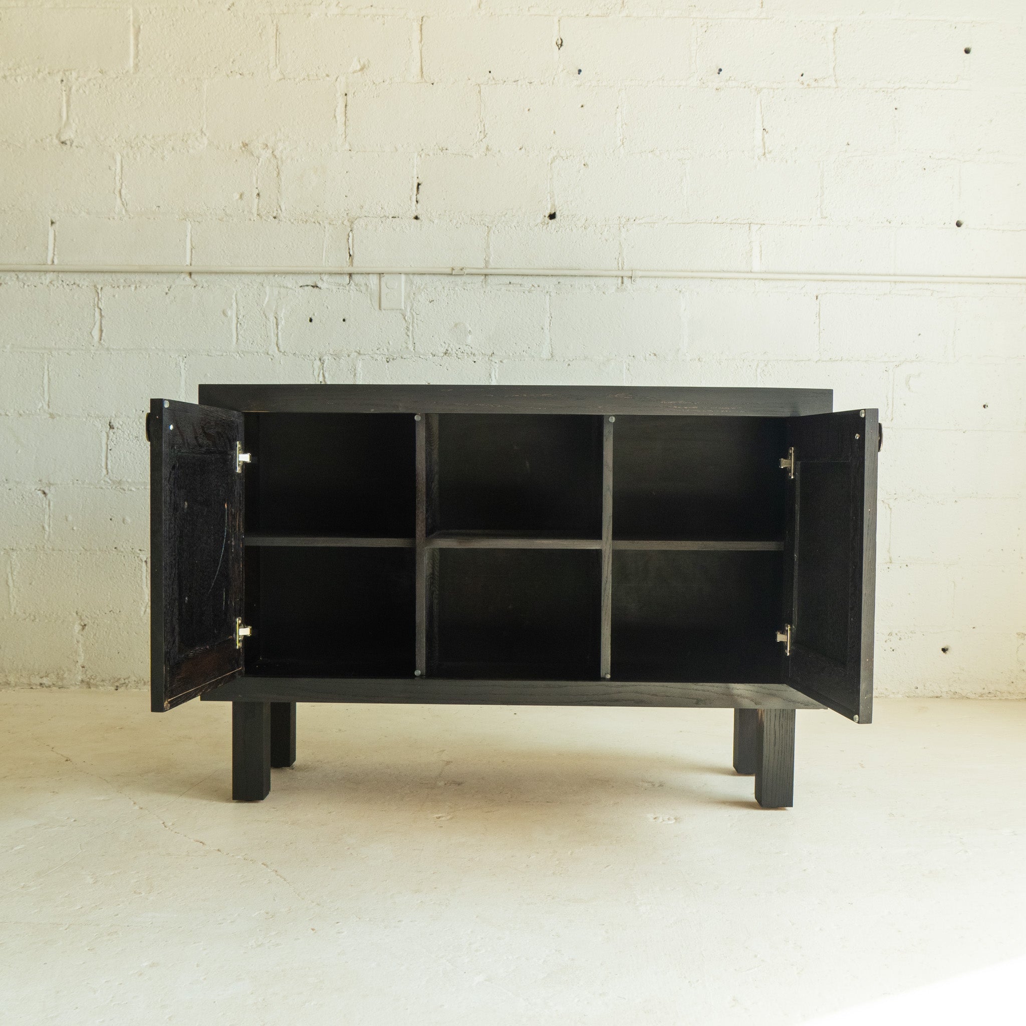 carved oak credenza interior view