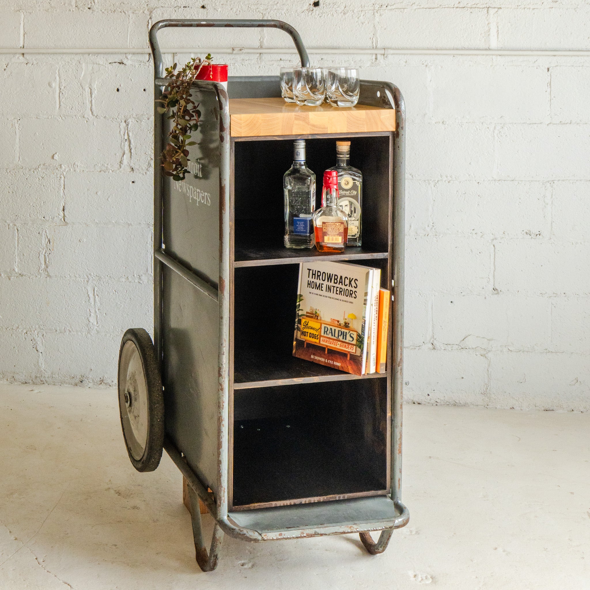 Detroit Newspapers Bar Cart