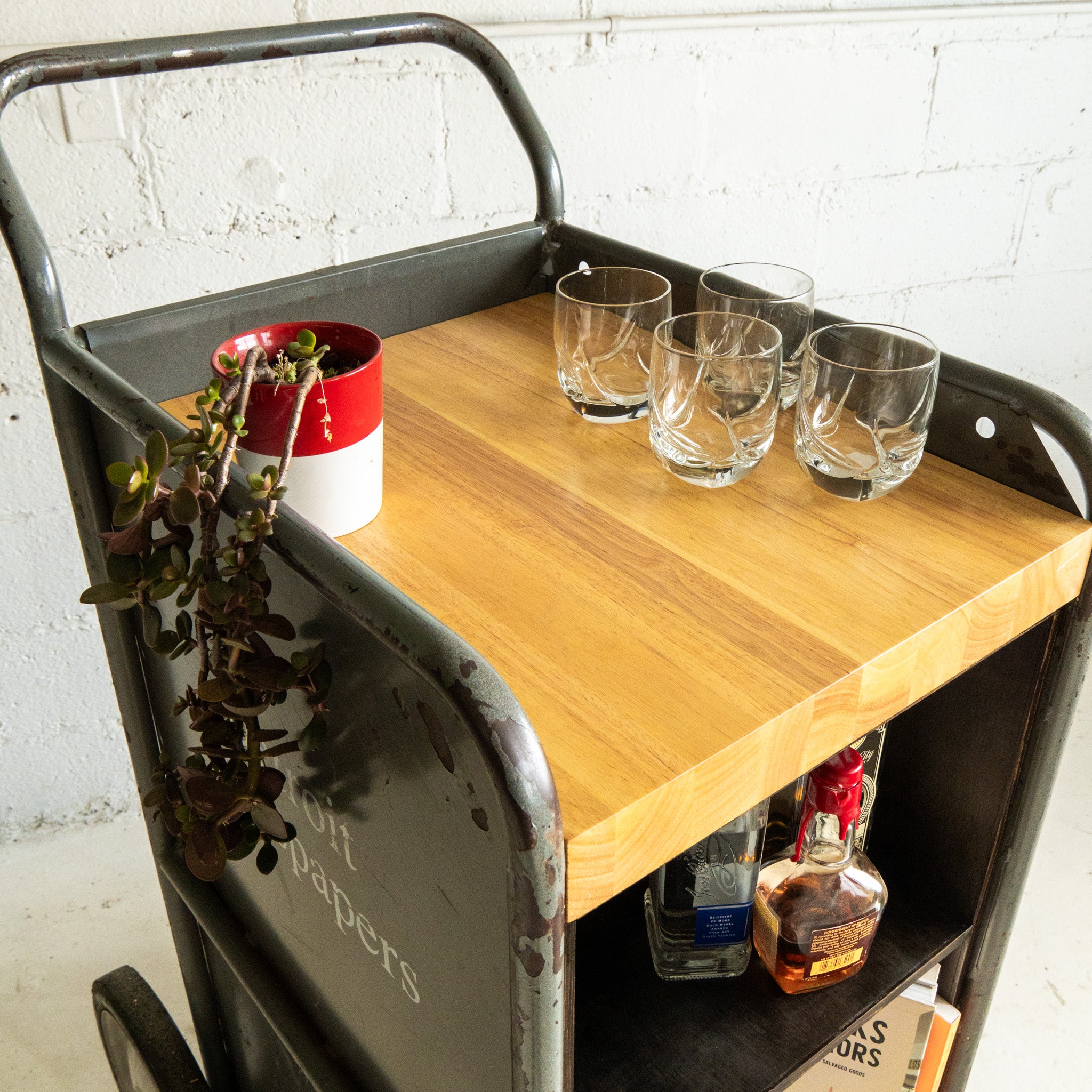 Detroit Newspapers Bar Cart