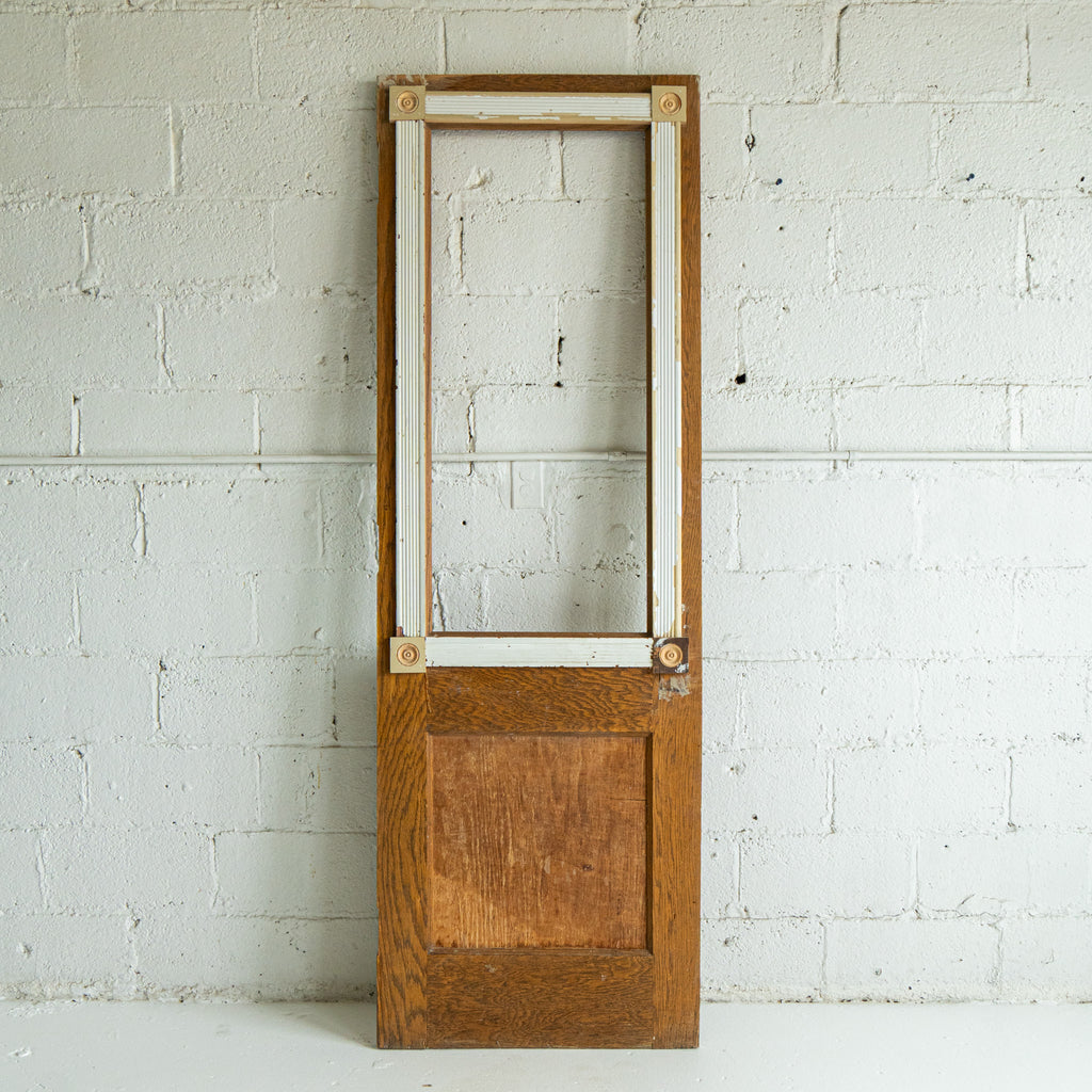 vintage utility interior door with rosettes reclaimed wood front view