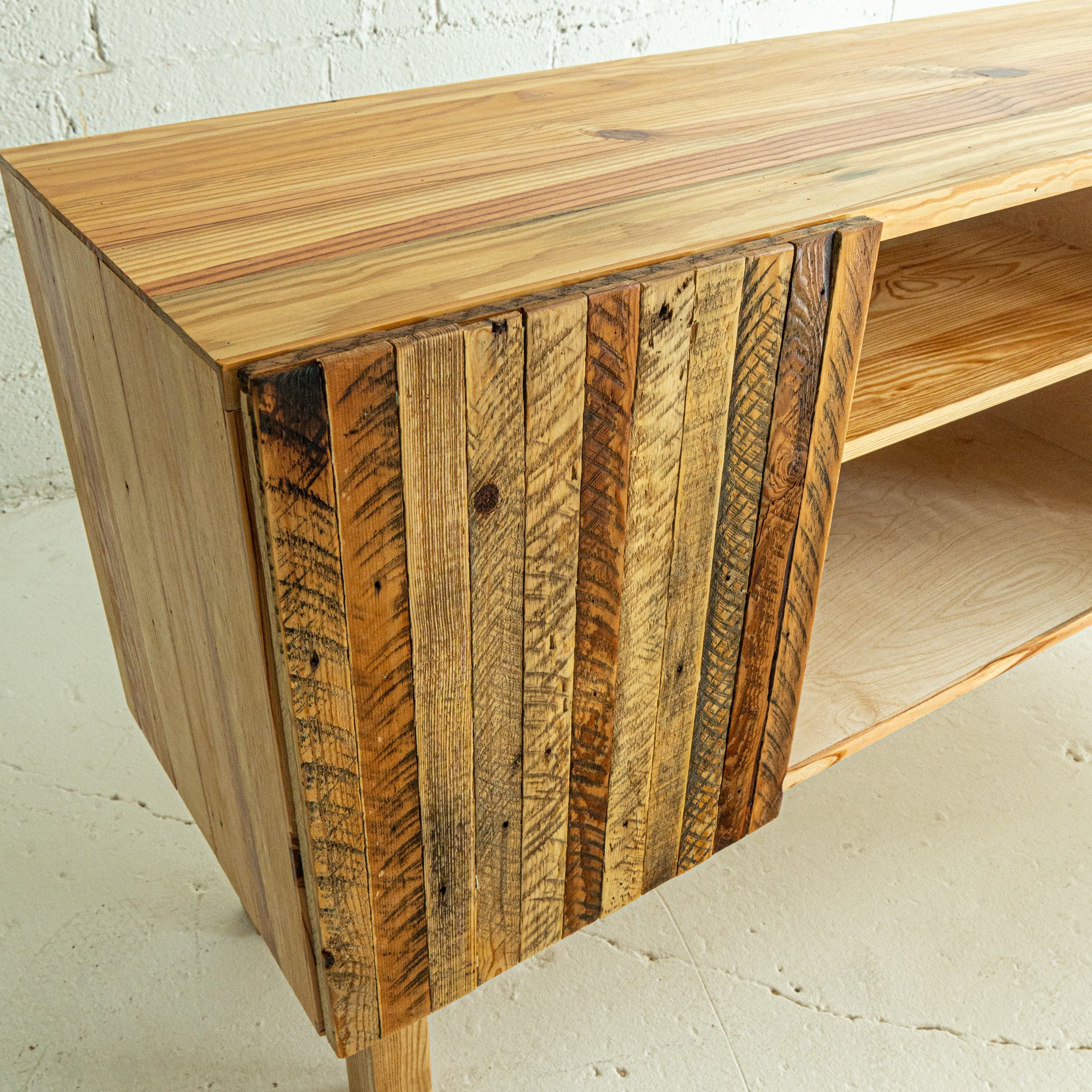 Pine Modern Lath Credenza Natural door detail  View Reclaimed Wood