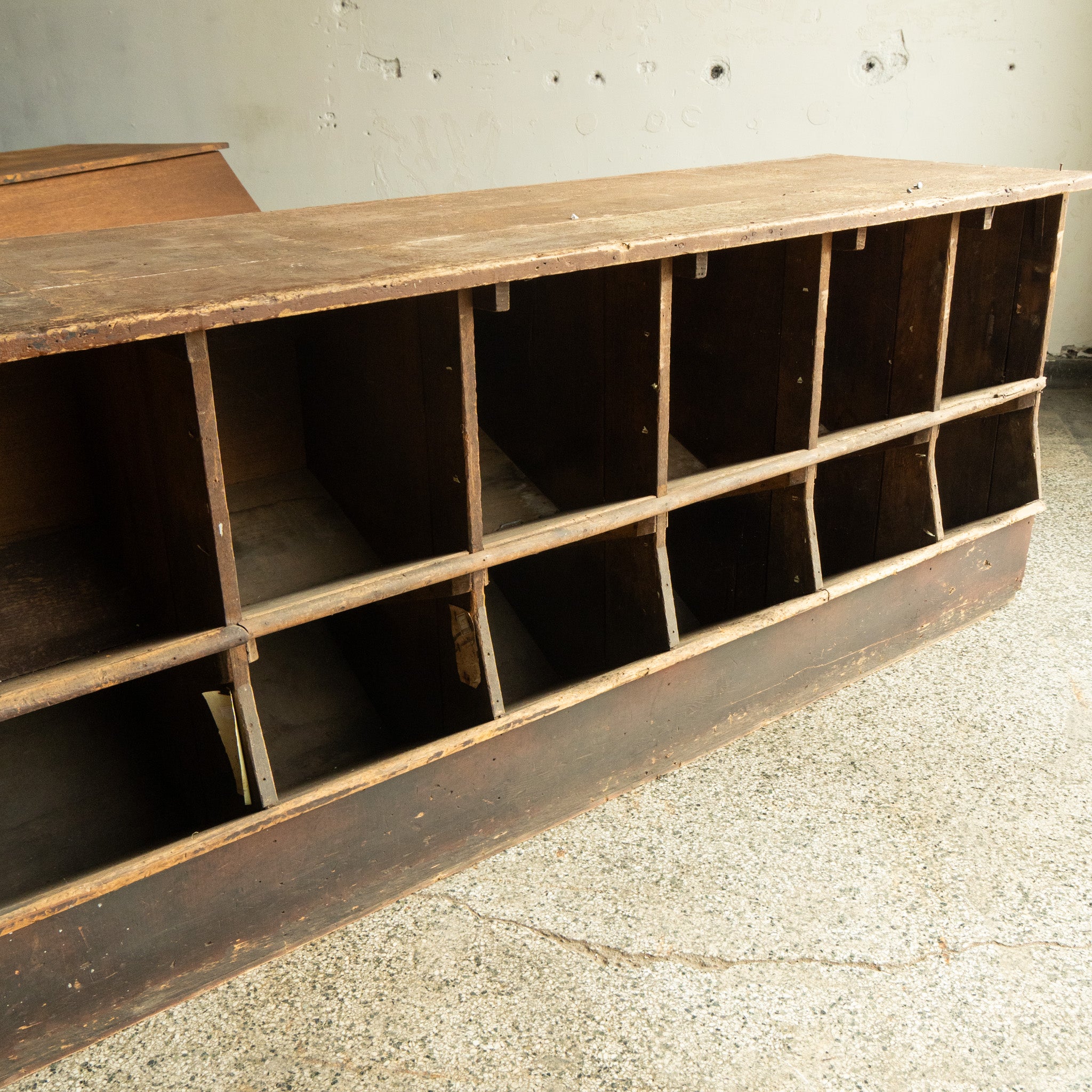 Antique General Store Counter with Cubbies