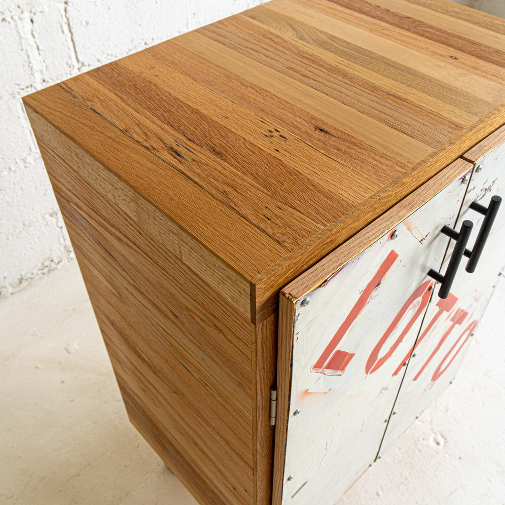 lotto cabinet top view reclaimed plywood