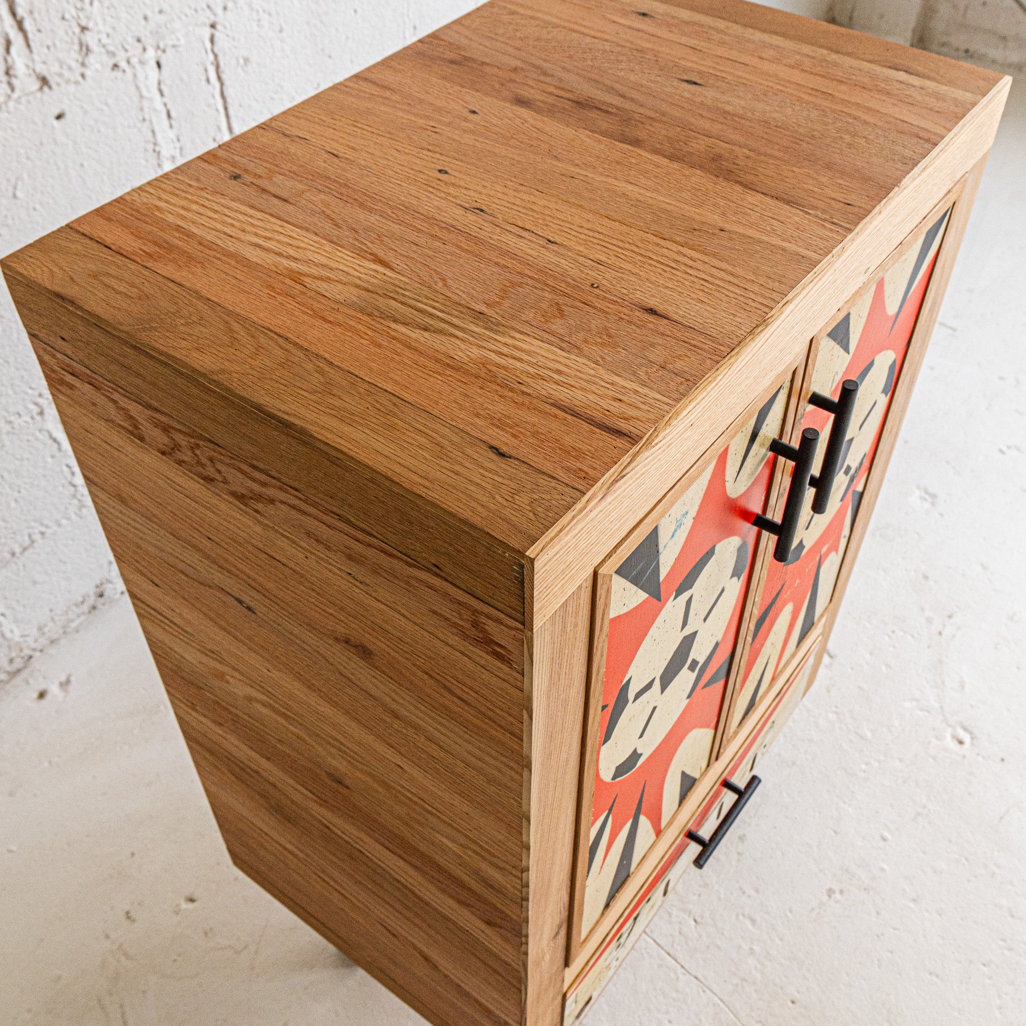 pinball cabinet front and top view reclaimed plywood