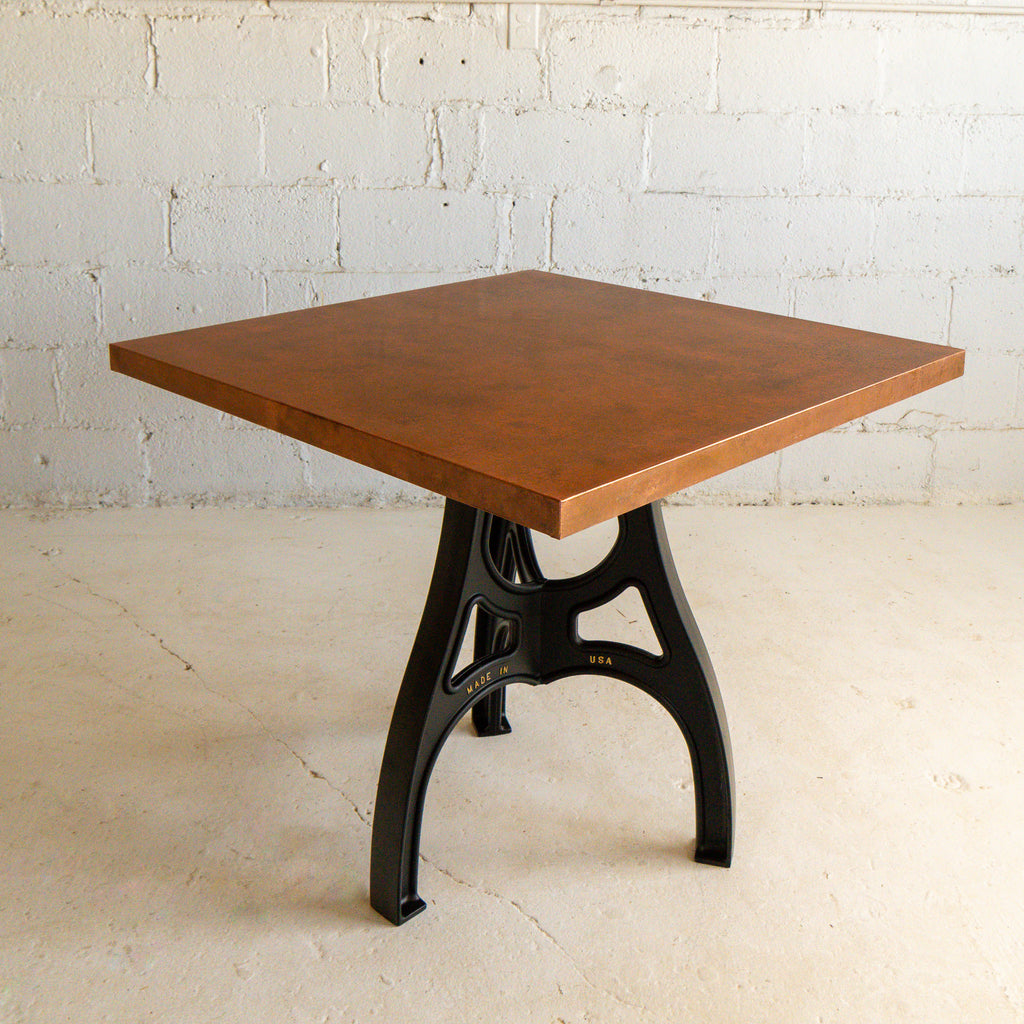 Square copper dining table full view