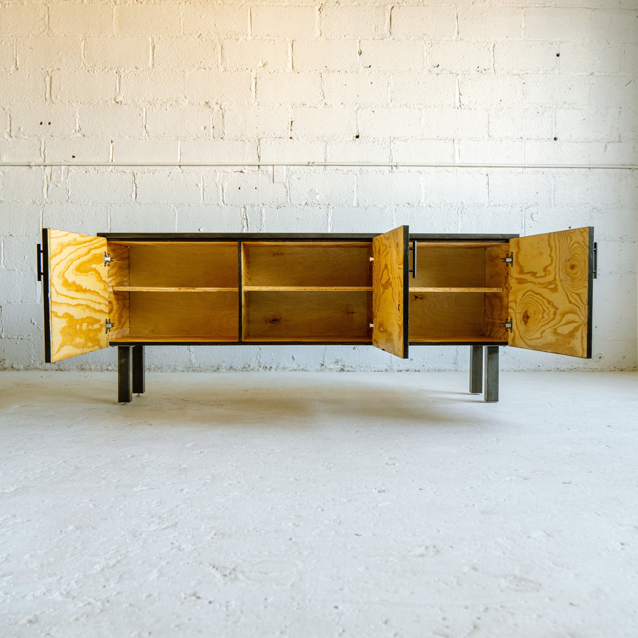 ps iii wine credenza interior view reclaimed wood black and white