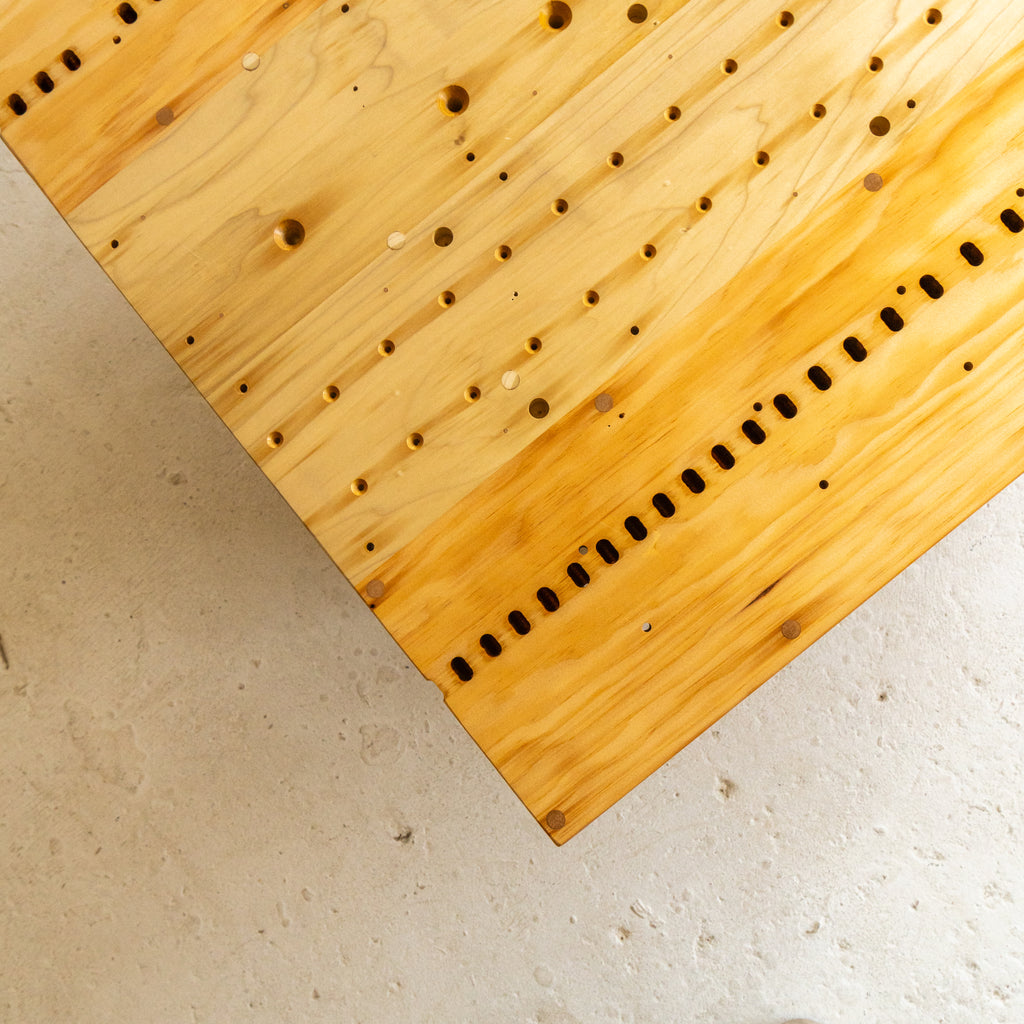 pipe organ coffee table 1 top close up view reclaimed wood